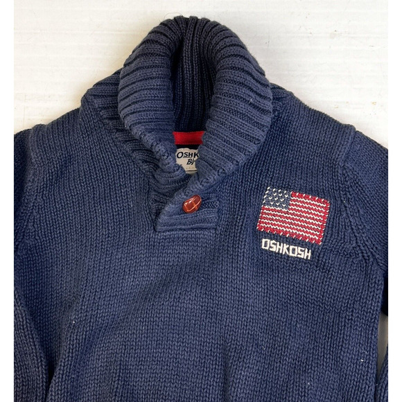 Osh Kosh B'Gosh Pullover Sweater Boy's 12 Mos Navy Blue Flag Cotton Preppy - Picture 3 of 9